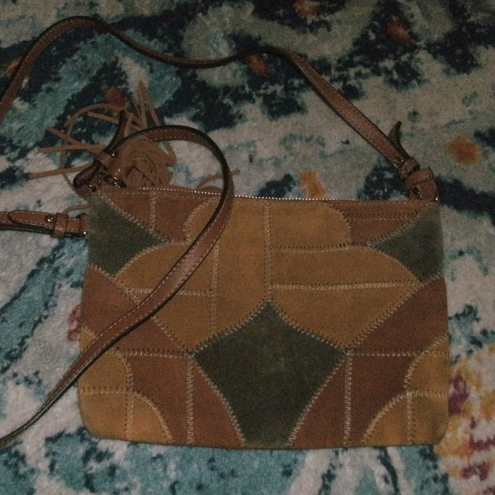 Sam Edelman Patchwork Suede Leather Crossbody Pur… - image 1
